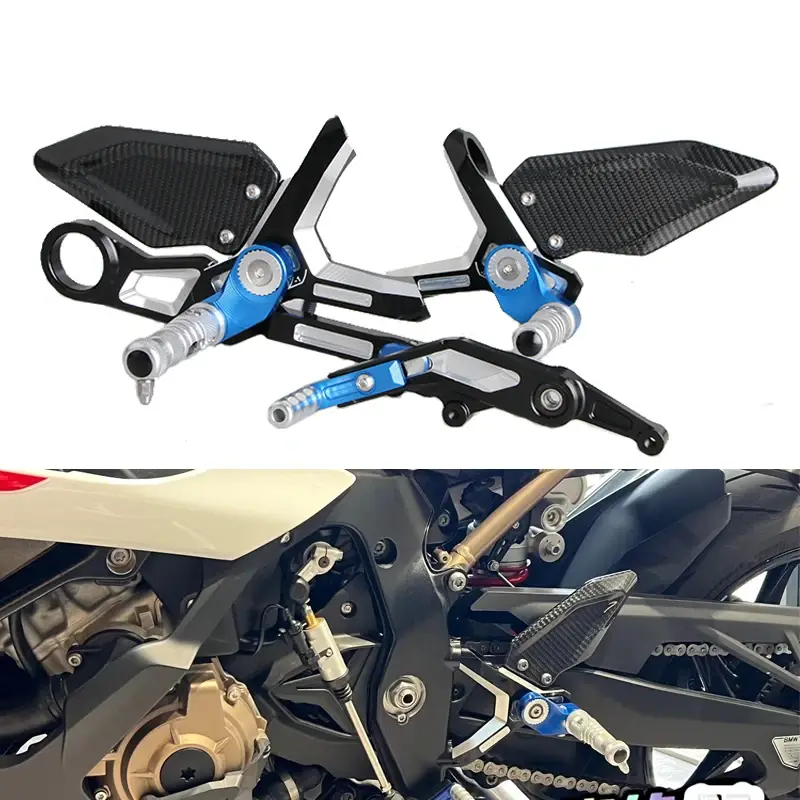 Adjustable Folding Rearsets with Carbon Heel Guards – BMW S1000RR 2019–2026, Silver Pegs
