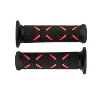 Black and red non-slip rubber motorcycle grips pair