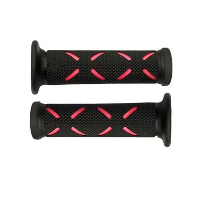 Black and red non-slip rubber motorcycle grips pair